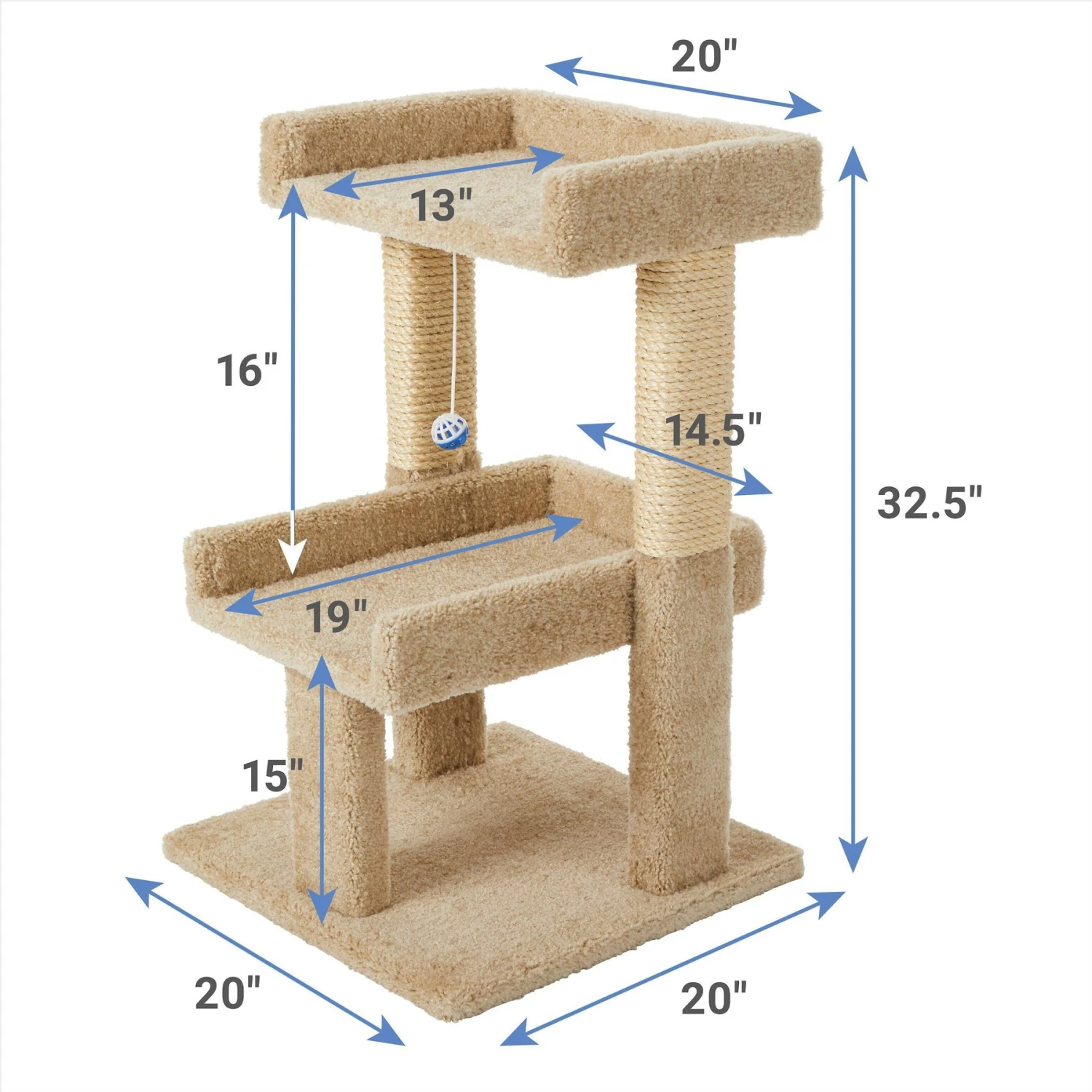 Frisco 32-in Real Carpet Wooden Cat Tree With Toy - Image 2
