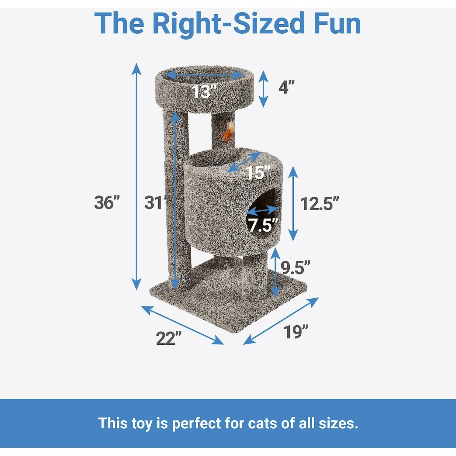 Frisco 36-in Real Carpet Wooden Cat Tree - Image 2