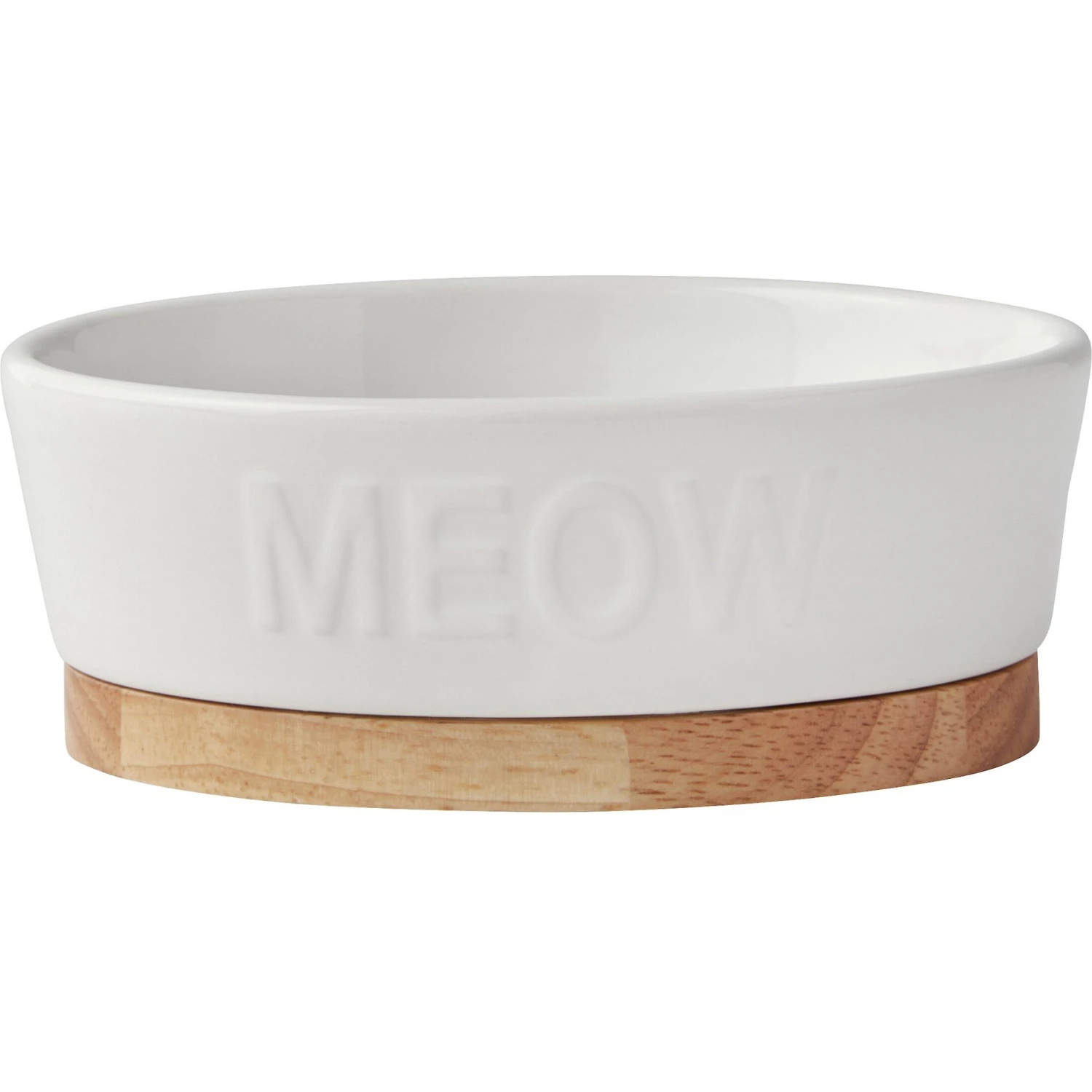 Frisco Oval Meow Non-skid Ceramic Cat Bowl With Wood Base