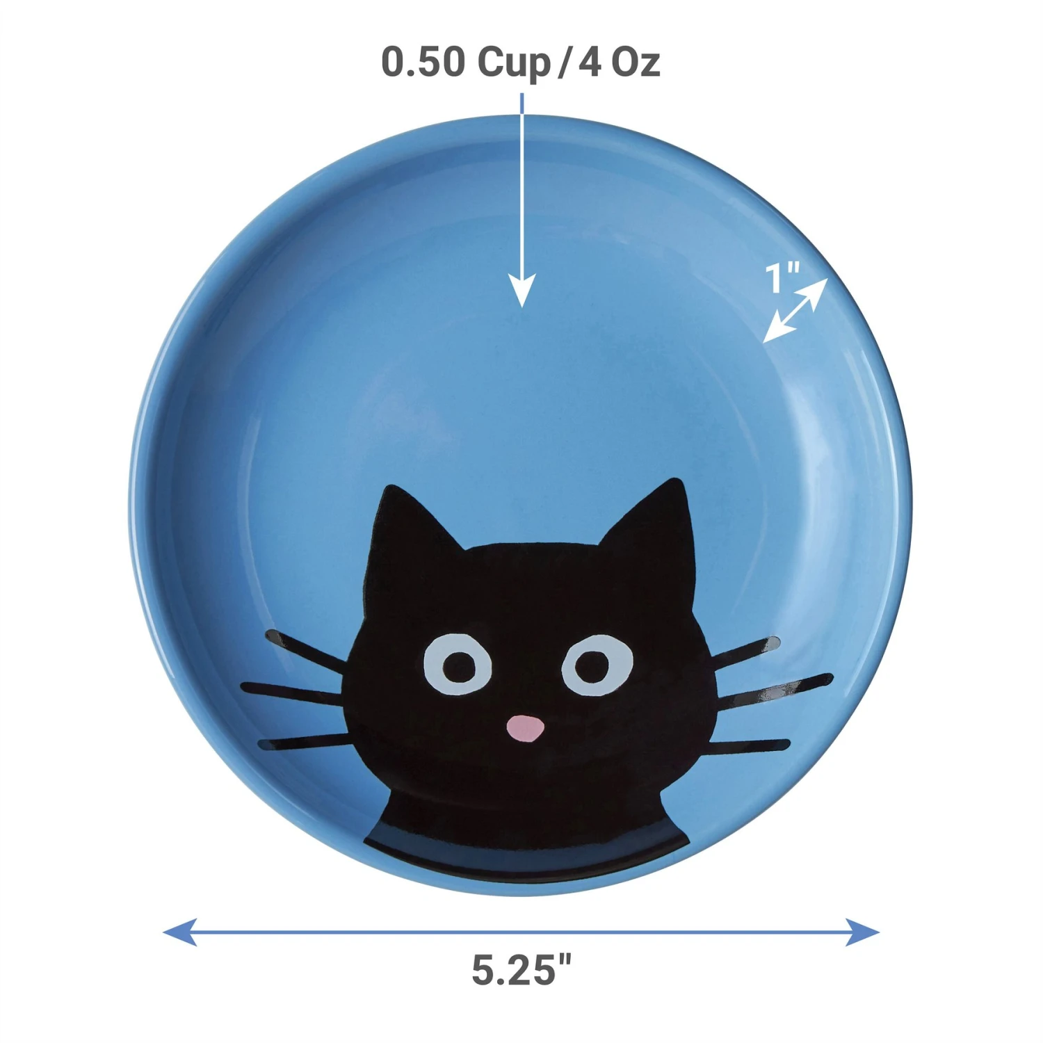 Frisco Cat Face Non-skid Ceramic Cat Dish, Blue - Image 2