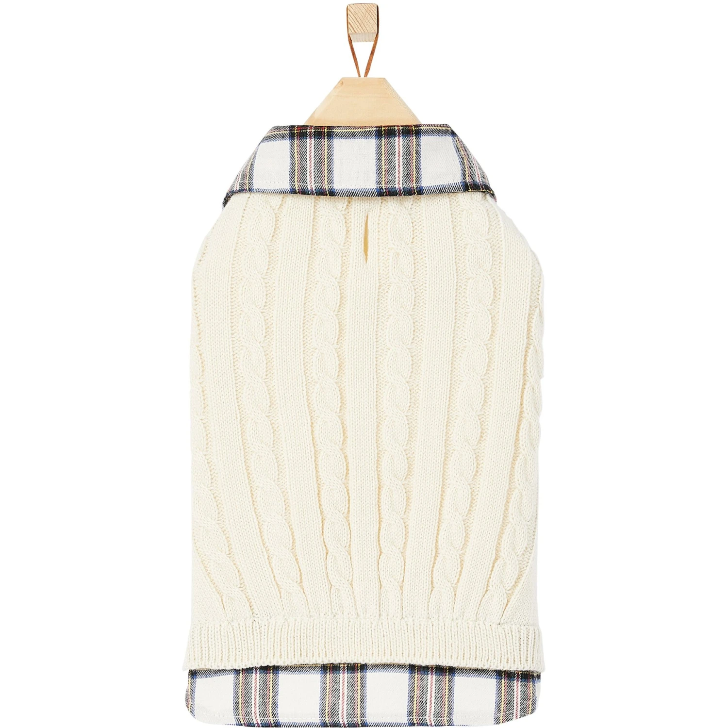 Frisco Cream Cable Knit Dog & Cat Sweater, White/Red Plaid - Image 4