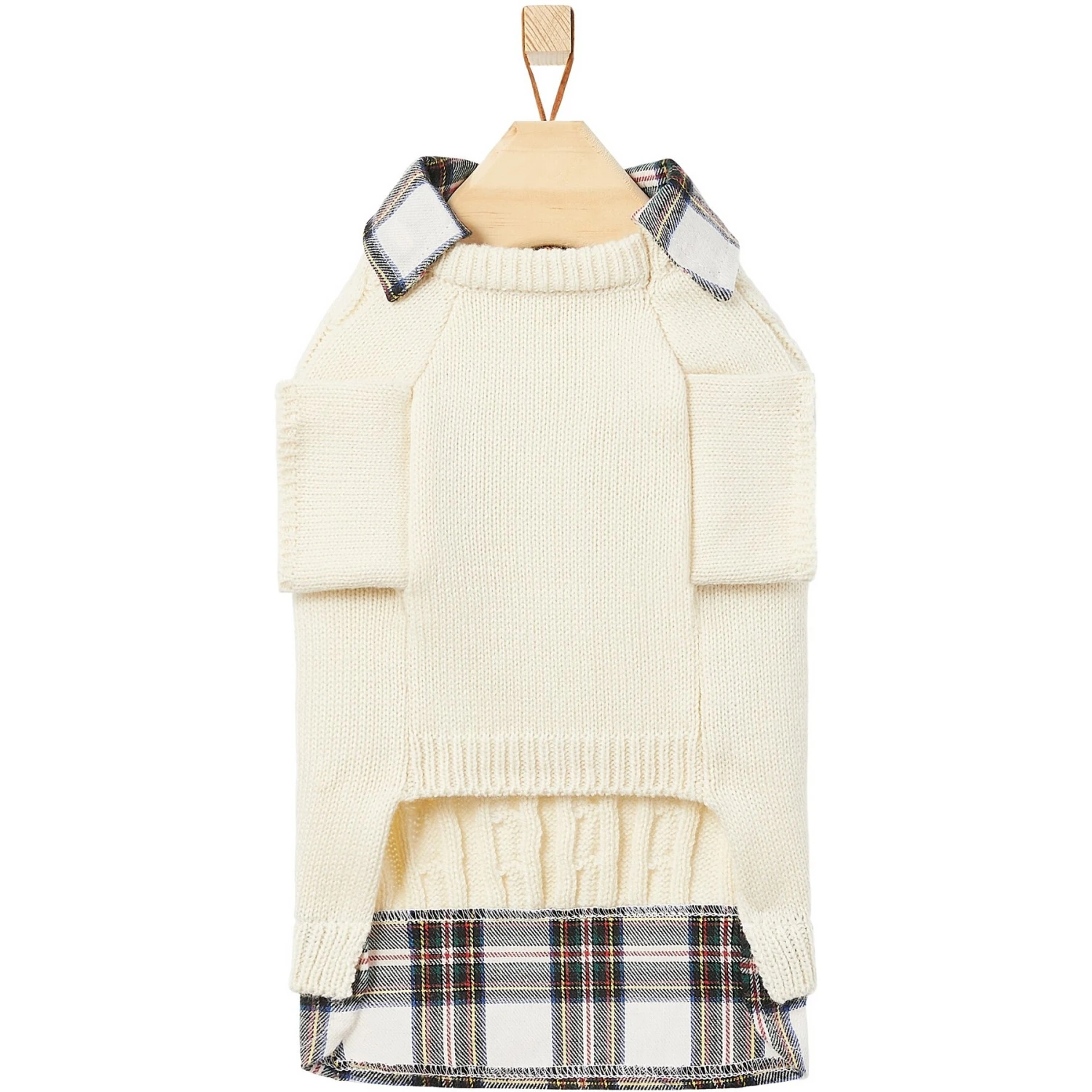 Frisco Cream Cable Knit Dog & Cat Sweater, White/Red Plaid - Image 5