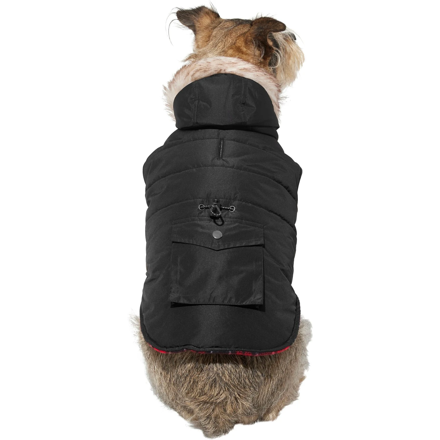 Frisco Mid-Heavyweight Cinching Insulated Dog & Cat Parka, Black/Red Plaid