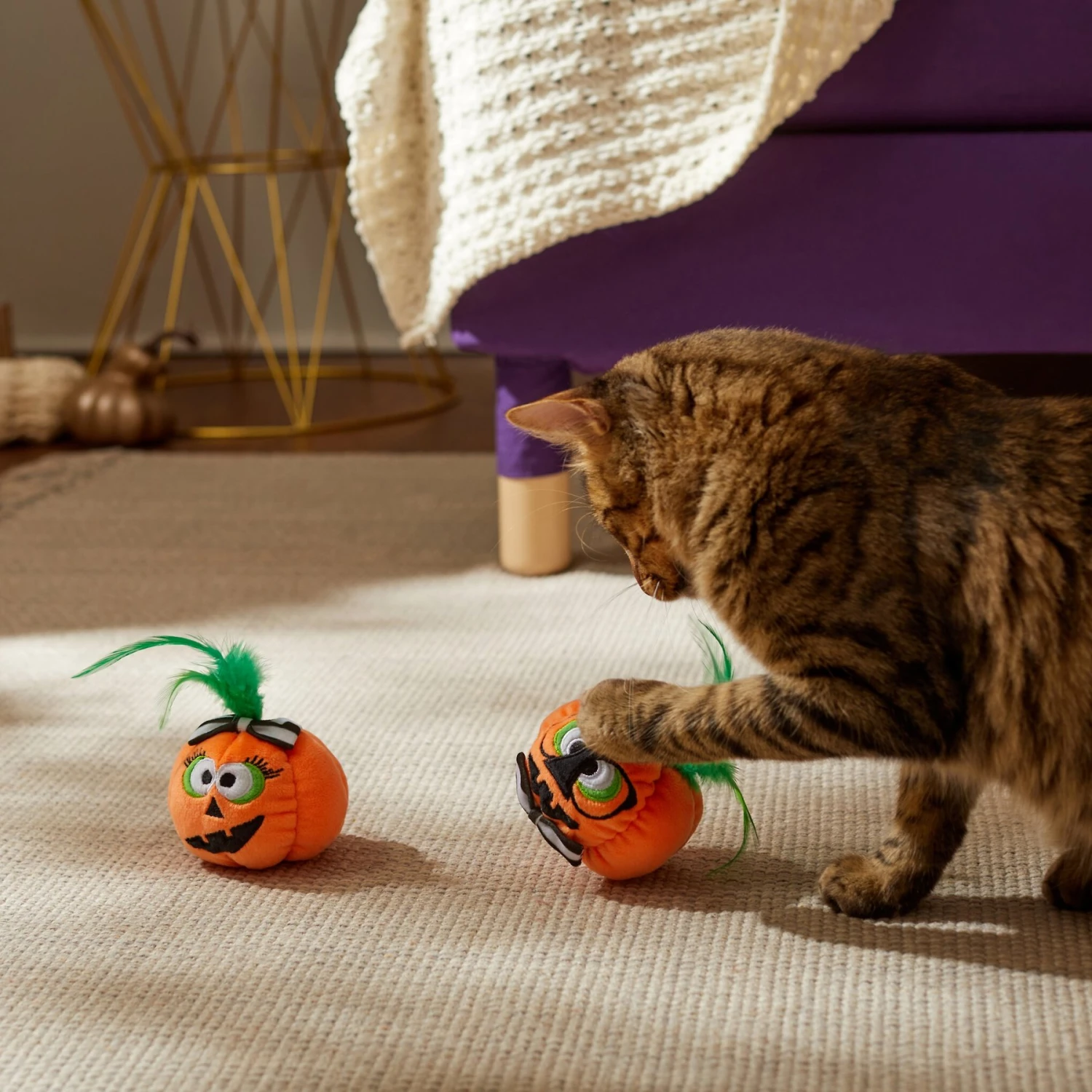 Frisco Halloween Nerdy Jack-o-Lanterns Plush Cat Toy With Catnip, 2 Count - Image 3