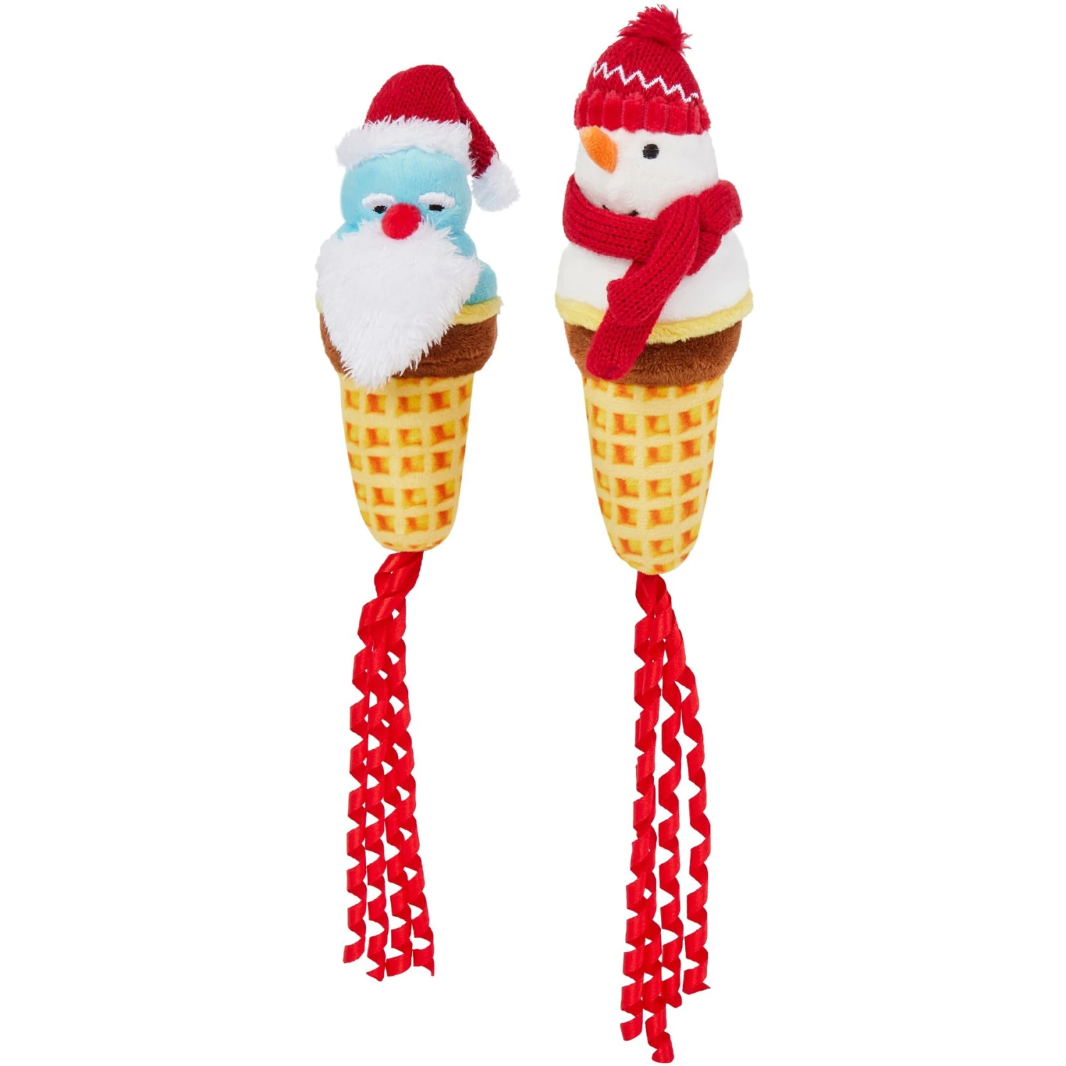 Frisco Holiday Santa & Snowman Ice Cream Cones Plush Cat Toy With Catnip, 2 Count
