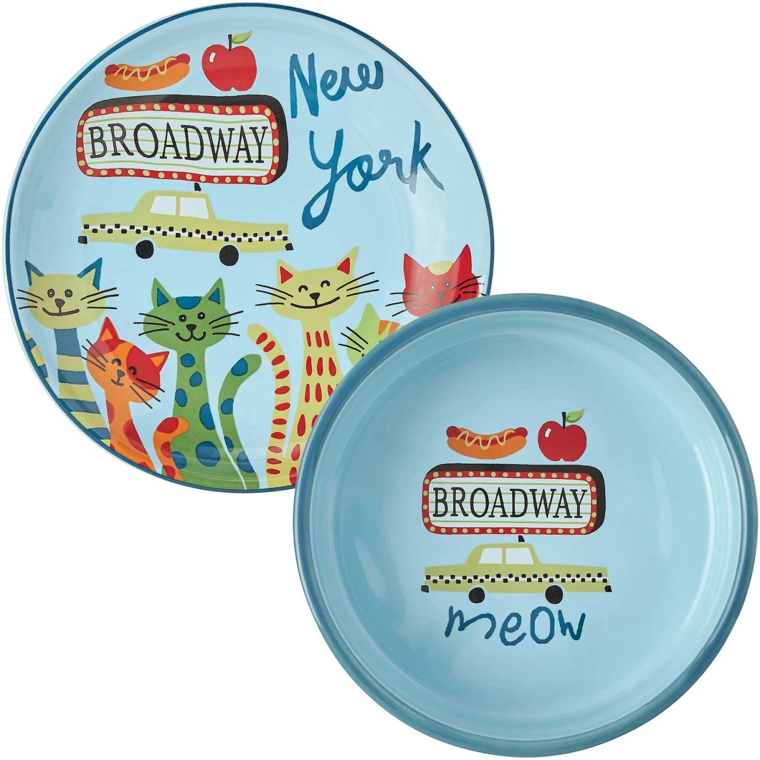 Frisco New York Non-skid Ceramic Cat Dish & Frisco New York Non-skid Ceramic Cat Bowl