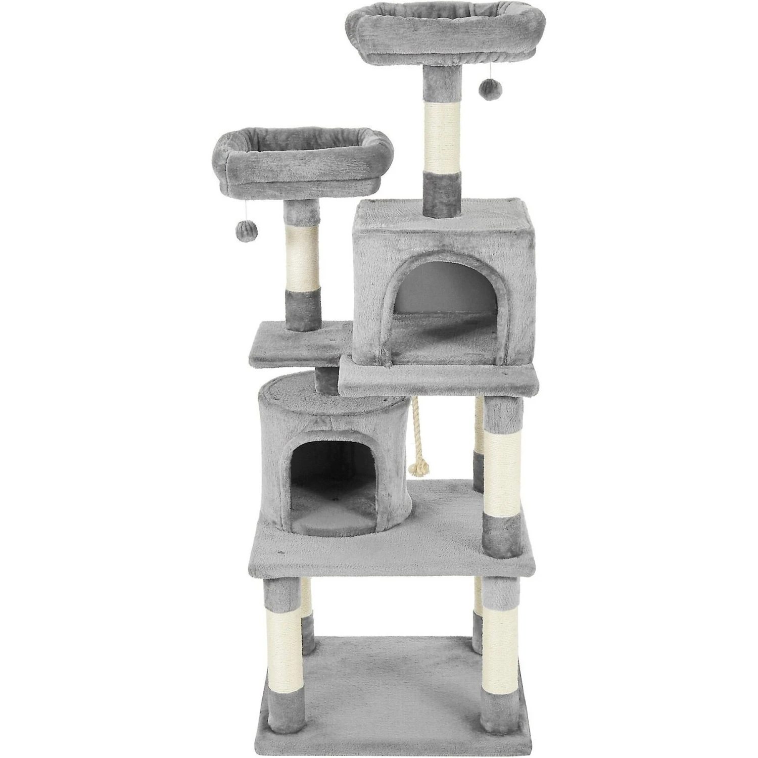 Frisco 61-in Faux Fur Cat Tree & Condo & Frisco 38-in Cat Tree With Condo, Top Perch & Toy - Image 2