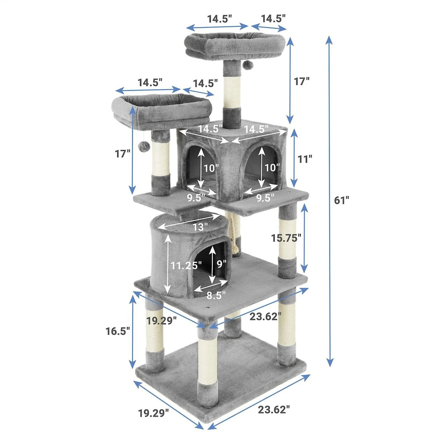 Frisco 61-in Faux Fur Cat Tree & Condo & Frisco 38-in Cat Tree With Condo, Top Perch & Toy - Image 3