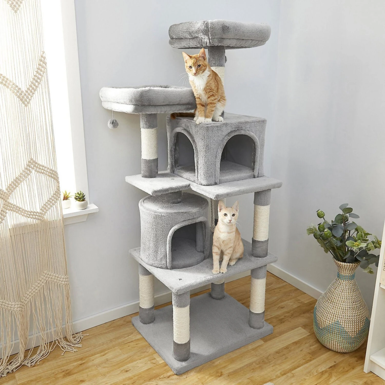 Frisco 61-in Faux Fur Cat Tree & Condo & Frisco 38-in Cat Tree With Condo, Top Perch & Toy - Image 5
