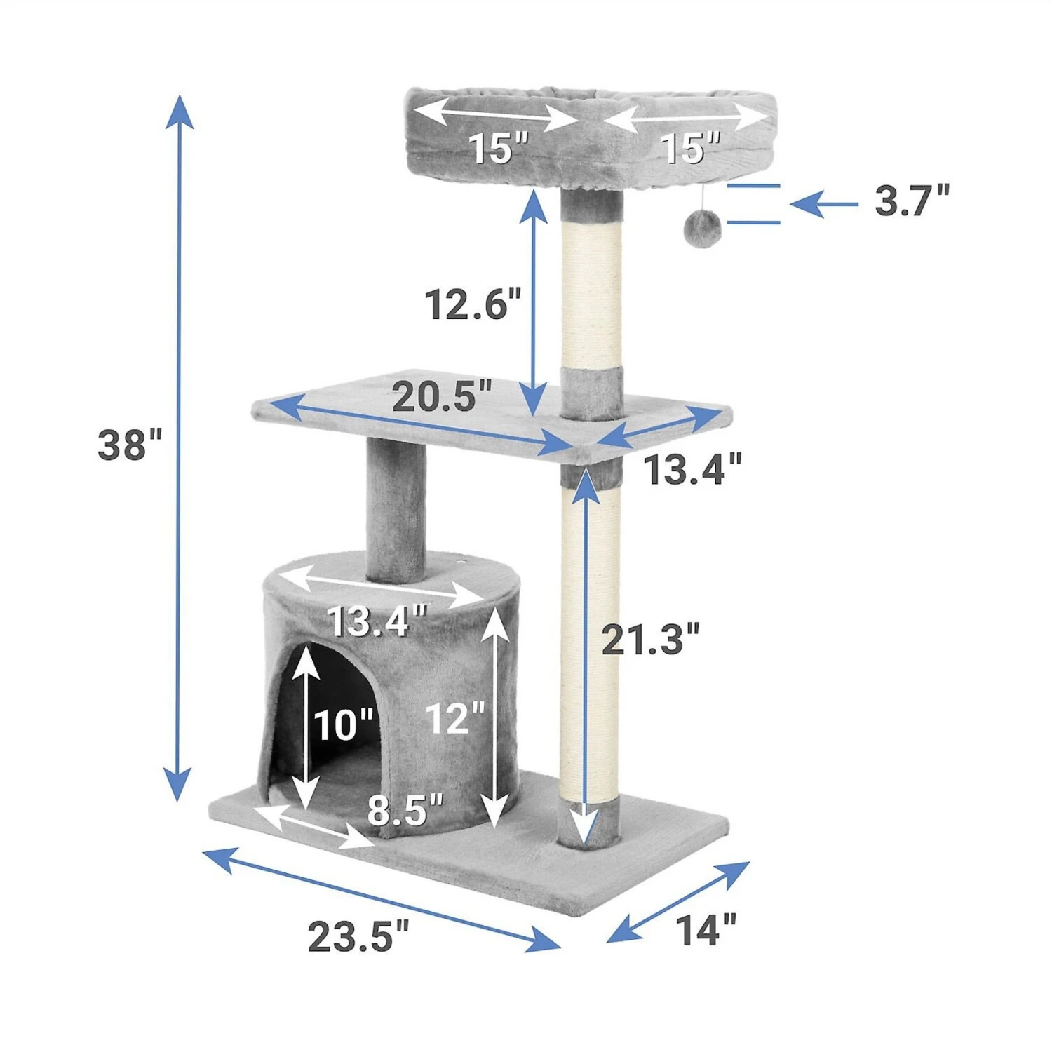 Frisco 61-in Faux Fur Cat Tree & Condo & Frisco 38-in Cat Tree With Condo, Top Perch & Toy - Image 7