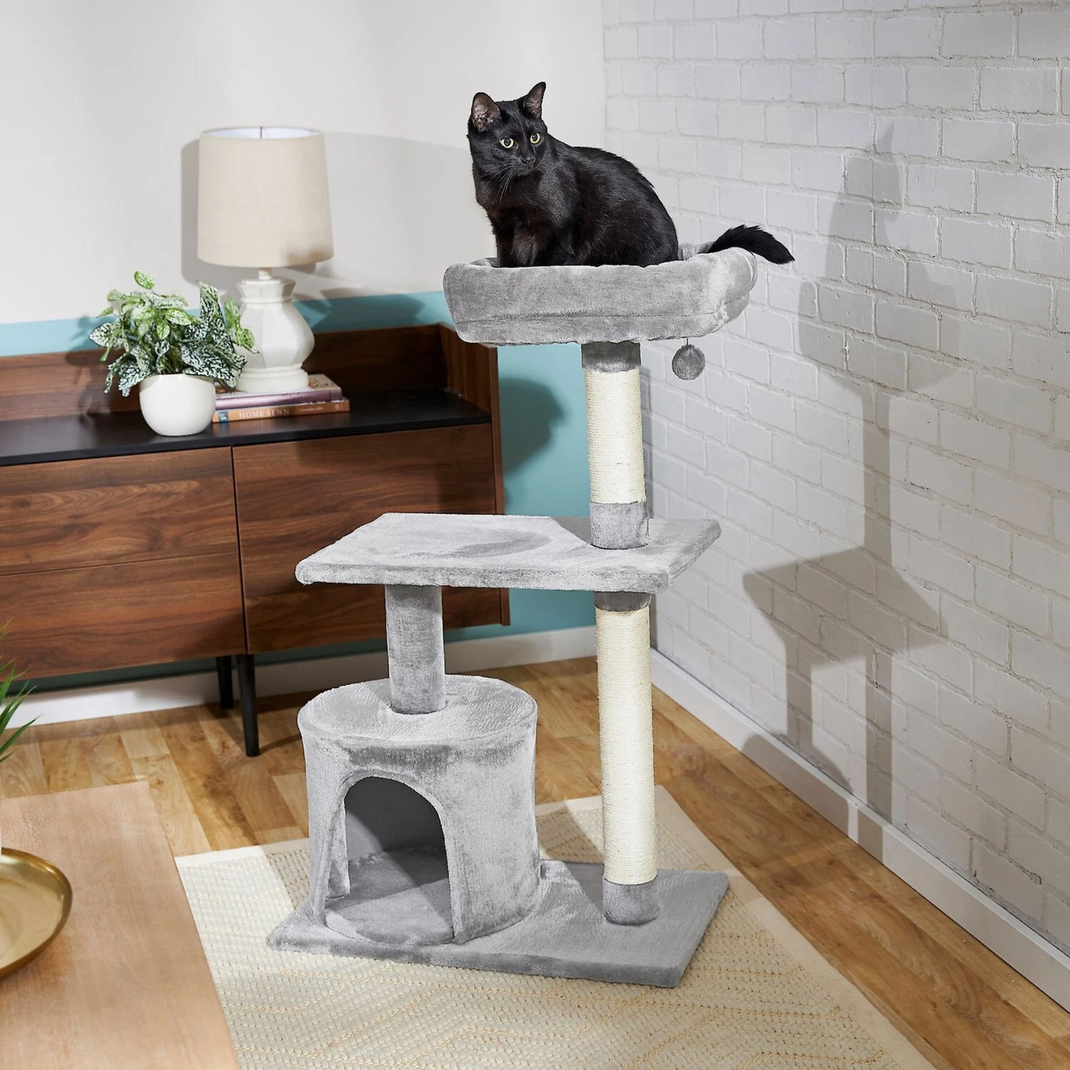 Frisco 61-in Faux Fur Cat Tree & Condo & Frisco 38-in Cat Tree With Condo, Top Perch & Toy - Image 9