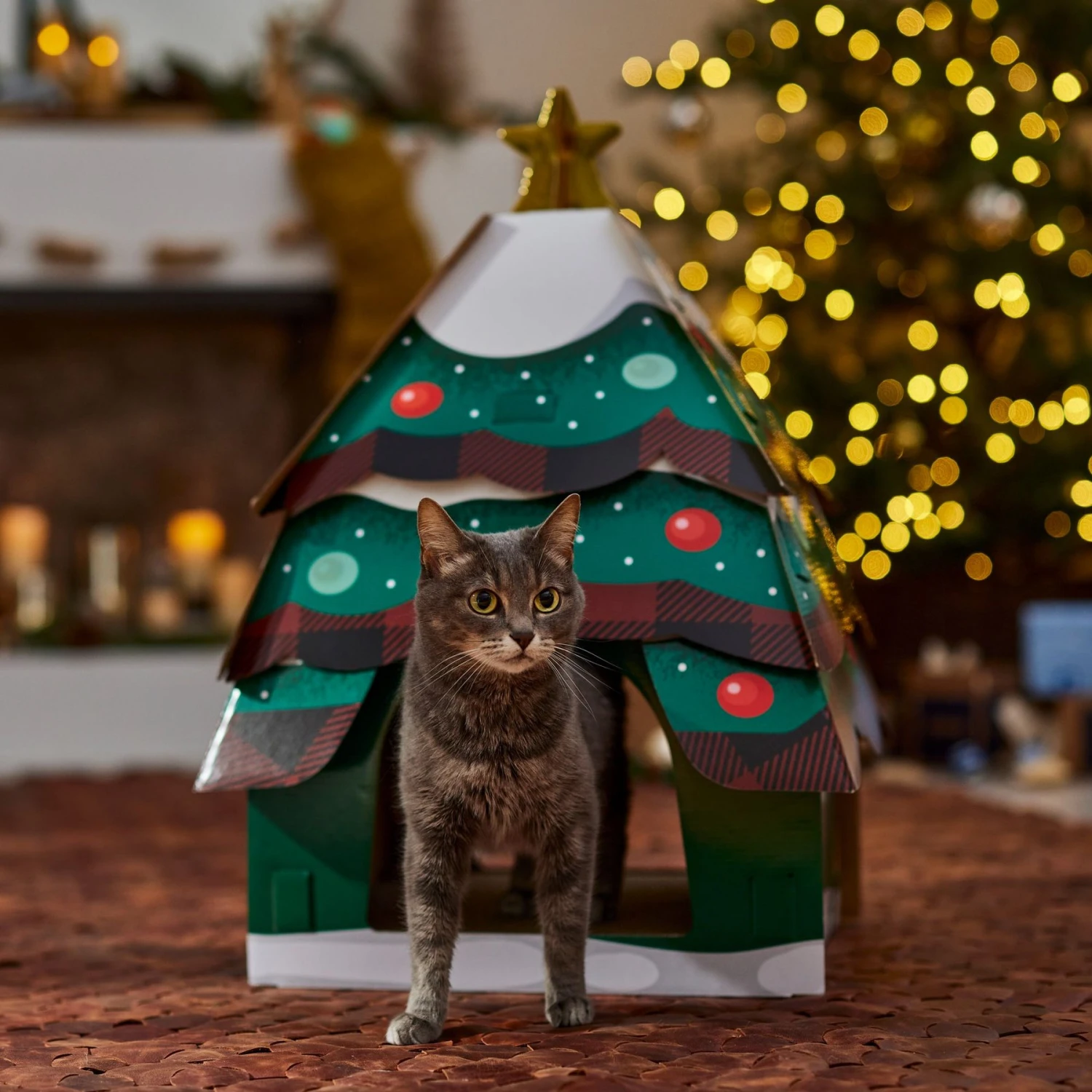 Frisco Holiday Christmas Tree Cardboard Cat House - Image 5