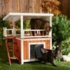 Frisco Outdoor Wooden Cat House With Balcony & Step Ladder