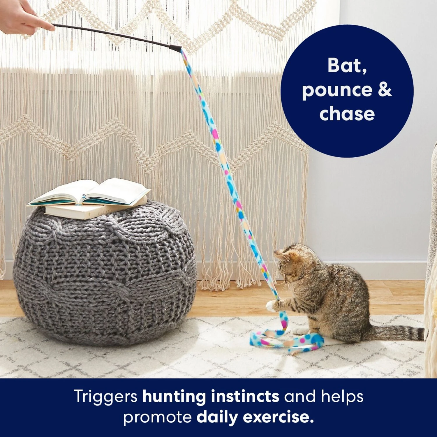 Frisco Fabric Teaser Wand Cat Toy & Frisco Bird With Feathers Teaser Wand Cat Toy With Catnip - Image 4