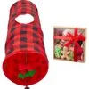Frisco Holiday Buffalo Plaid Foldable Play Tunnel Cat Toy With Catnip & Frisco Holiday Festive Red Variety Pack Gift Box Cat Toy With Catnip, 14 Count